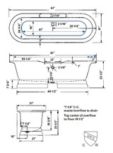 Cheviot 2138-WC-7 REGAL Cast Iron Free-Standing Bathtub with Pedestal Base and Faucet Holes - 61" x 31" x 24"