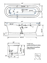 Cheviot 2139-BC REGAL Cast Iron Free-Standing Bathtub with Pedestal Base and Continuous Rolled Rim - 61" x 31" x 24"