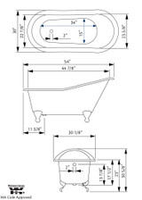 Cheviot 2144-WC-AB SLIPPER Cast Iron Bathtub with Continuous Rolled Rim - 54" x 30" x 30" w/ Antique Bronze Feet