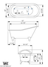 Cheviot 2146-WC-6-AB SLIPPER Cast Iron Bathtub with Faucet Holes - 54" x 30" x 30" w/ Antique Bronze Feet