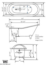 Cheviot 2159-WC-7-PB SLIPPER Cast Iron Bathtub with Faucet Holes - 61" x 30" x 30" w/ Polished Brass Feet