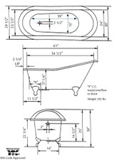 Cheviot 2159-WC-7-PN SLIPPER Cast Iron Bathtub with Faucet Holes - 61" x 30" x 30" w/ Polished Nickel Feet - Custom Color of Choice