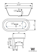 Cheviot 2160-WC-6-PB CARLTON Cast Iron Bathtub with Faucet Holes - 70" x 32" x 26" w/ Polished Brass Feet - Custom Color of Choice