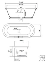 Cheviot 2162-WW-6 SANDRINGHAM Cast Iron Bathtub with Faucet Holes - 70.125x31.5x23 Free-Standing Bathtub