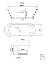 Cheviot 2163-WC SANDRINGHAM Cast Iron Freestanding Bathtub with Continuous Rolled Rim 70.125" x 31.5" x 23"