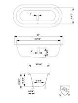Cheviot 2168-WC-6-BN REGAL Cast Iron Bathtub with Faucet Holes and Shaughnessy Feet - 61" x 31" x 24" w/ Brushed Nickel Feet