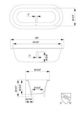 Cheviot 2170-BB-8-PB REGAL Cast Iron Bathtub with Faucet Holes and Shaughnessy Feet - 68" x 31" x 24" w/ Polished Brass Feet