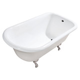 Kingston Brass Aqua Eden VCTND543019W6 54-Inch Cast Iron Roll Top Clawfoot Tub (No Faucet Drillings), White/Polished Nickel