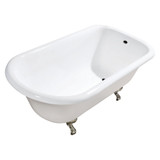 Kingston Brass Aqua Eden VCTND543019W8 54-Inch Cast Iron Roll Top Clawfoot Tub (No Faucet Drillings), White/Brushed Nickel