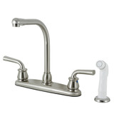 Kingston Brass KB718RXL Restoration 8-Inch Centerset Kitchen Faucet with White Sprayer, Brushed Nickel