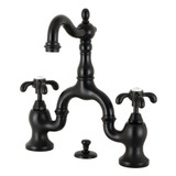 Kingston Brass KS7970TX French Country Bridge Bathroom Faucet with Brass Pop-Up, Matte Black