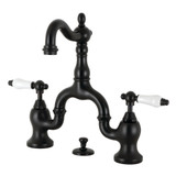 Kingston Brass KS7970PL English Country Bridge Bathroom Faucet with Brass Pop-Up, Matte Black