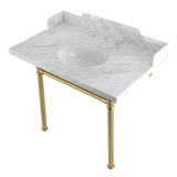 Kingston Brass LMS3622M87ST Wesselman 36" Carrara Marble Console Sink with Stainless Steel Legs, Marble White/Brushed Brass