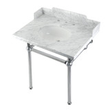 Kingston Brass LMS30MB1 Pemberton 30" Carrara Marble Console Sink with Brass Legs, Marble White/Polished Chrome