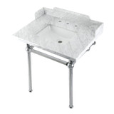 Kingston Brass LMS30MBSQ1 Pemberton 30" Carrara Marble Console Sink with Brass Legs, Marble White/Polished Chrome