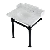 Kingston Brass LMS30MOQ0 Viceroy 30" Carrara Marble Console Sink with Stainless Steel Legs, Marble White/Matte Black