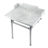 Kingston Brass LMS3030MB1 Pemberton 30" Carrara Marble Console Sink with Brass Legs, Marble White/Polished Chrome