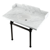 Kingston Brass LMS3630MB5 Pemberton 36" Carrara Marble Console Sink with Brass Legs, Marble White/Oil Rubbed Bronze