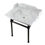 Kingston Brass LMS3030MBSQ5 Pemberton 30" Carrara Marble Console Sink with Brass Legs, Marble White/Oil Rubbed Bronze