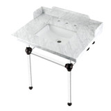 Kingston Brass LMS3030MASQ5 Pemberton 30" Carrara Marble Console Sink with Acrylic Legs, Marble White/Oil Rubbed Bronze