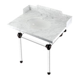 Kingston Brass LMS3030MA5 Pemberton 30" Carrara Marble Console Sink with Acrylic Legs, Marble White/Oil Rubbed Bronze