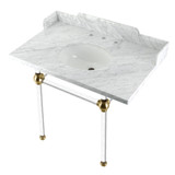 Kingston Brass LMS3630MA7 Pemberton 36" Carrara Marble Console Sink with Acrylic Legs, Marble White/Brushed Brass