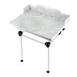 Kingston Brass LMS30MA0 Pemberton 30" Carrara Marble Console Sink with Acrylic Legs, Marble White/Matte Black