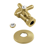 Kingston Brass CC44157XK 1/2" FIP x 1/2" or 7/16" Slip Joint Quarter-Turn Straight Stop Valve with Flange, Brushed Brass