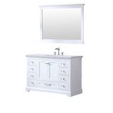 Lexora  LD342248SAWQM46F Dukes 48" White Single Vanity, White Quartz Top, White Square Sink and 46" Mirror w/ Faucet