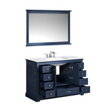 Lexora  LD342248SEWQM46F Dukes 48" Navy Blue Single Vanity, White Quartz Top, White Square Sink and 46" Mirror w/ Faucet