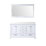 Lexora Dukes 60" White Double Vanity Cabinet, White Quartz Top, White Square Sinks and 58" Mirror