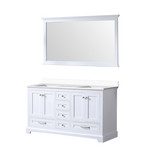 Lexora LD342260DAWQM58 Dukes 60" White Double Vanity Cabinet, White Quartz Top, White Square Sinks and 58" Mirror