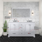 Lexora Dukes 60" White Double Vanity Cabinet, White Quartz Top, White Square Sinks and 58" Mirror w/ Faucets