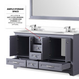 Lexora Dukes 60" Dark Grey Double Vanity Cabinet, White Quartz Top, White Square Sinks and no Mirror