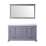 Lexora Dukes 60" Dark Grey Double Vanity Cabinet, White Quartz Top, White Square Sinks and 58" Mirror