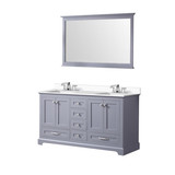 Lexora Dukes 60" Dark Grey Double Vanity Cabinet, White Quartz Top, White Square Sinks and 58" Mirror w/ Faucets