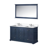 Lexora Dukes 60" Navy Blue Double Vanity Cabinet, White Quartz Top, White Square Sinks and 58" Mirror w/ Faucets