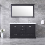 Lexora  LD342260DGWQM58F Dukes 60" Espresso Double Vanity, White Quartz Top, White Square Sinks and 58" Mirror w/ Faucets