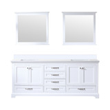Lexora Dukes 80" White Double Vanity Cabinet, White Quartz Top, White Square Sinks and 30" Mirrors