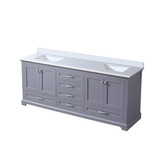 Lexora Dukes 80" Dark Grey Double Vanity Cabinet, White Quartz Top, White Square Sinks and no Mirror