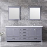 Lexora  LD342280DBWQM30 Dukes 80" Dark Grey Double Vanity, White Quartz Top, White Square Sinks and 30" Mirrors