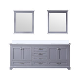 Lexora LD342280DBWQM30 Dukes 80" Dark Grey Double Vanity Cabinet, White Quartz Top, White Square Sinks and 30" Mirrors