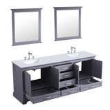 Lexora  LD342280DBWQM30F Dukes 80" Dark Grey Double Vanity, White Quartz Top, White Square Sinks and 30" Mirrors w/ Faucets