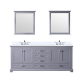 Lexora LD342280DBWQM30F Dukes 80" Dark Grey Double Vanity Cabinet, White Quartz Top, White Square Sinks and 30" Mirrors w/ Faucets
