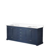 Lexora LD342280DEWQ000 Dukes 80" Navy Blue Double Vanity Cabinet, White Quartz Top, White Square Sinks and no Mirror