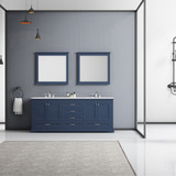 Lexora  LD342280DEWQM30F Dukes 80" Navy Blue Double Vanity, White Quartz Top, White Square Sinks and 30" Mirrors w/ Faucets