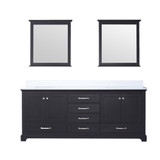 Lexora Dukes 80" Espresso Double Vanity Cabinet, White Quartz Top, White Square Sinks and 30" Mirrors