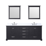 Lexora Dukes 80" Espresso Double Vanity Cabinet, White Quartz Top, White Square Sinks and 30" Mirrors w/ Faucets