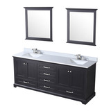 Lexora Dukes 80" Espresso Double Vanity Cabinet, White Quartz Top, White Square Sinks and 30" Mirrors w/ Faucets