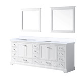 Lexora LD342284DAWQM34 Dukes 84" White Double Vanity Cabinet, White Quartz Top, White Square Sinks and 34" Mirrors